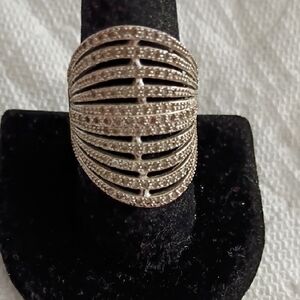 Silver-Tone Pave Layered Dome Ring - Women Jewelry Size 8 🤗